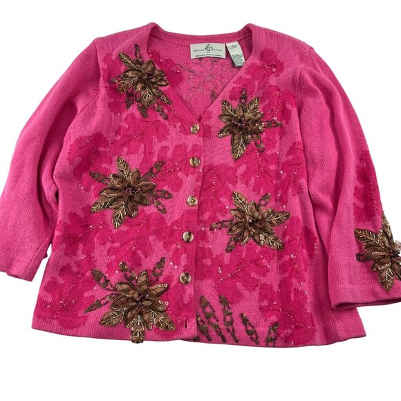 Design Options Philip & Jane Gordon Pink Floral Embroidered Cardigan Sz Large - Picture 1 of 5